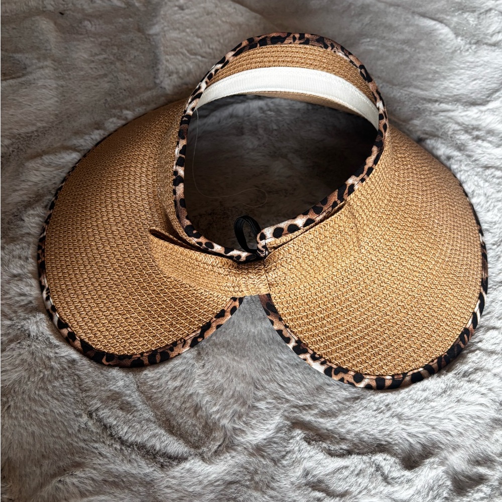 Leopard Trim Tan Sun Visor